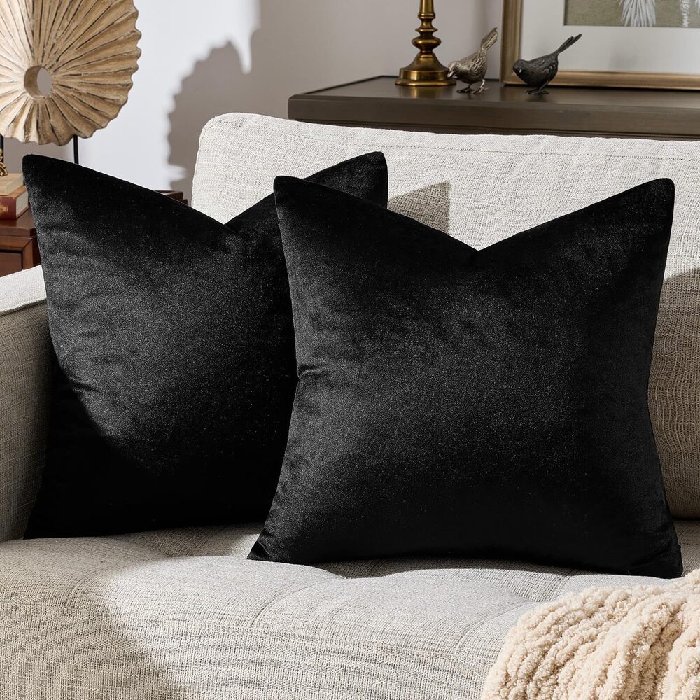 7735 Black Velvet Pillow Covers 22x22,Decorative Square Throw Pillows